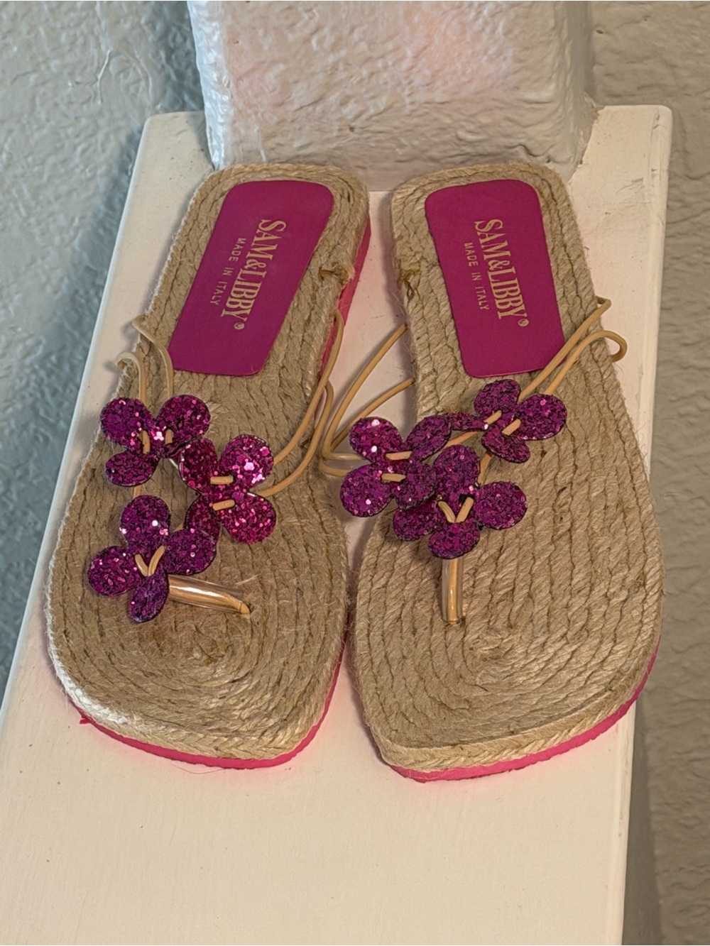 Sam & Libby Pink Floral Sequin Espadrille Sandals- Made in Italy